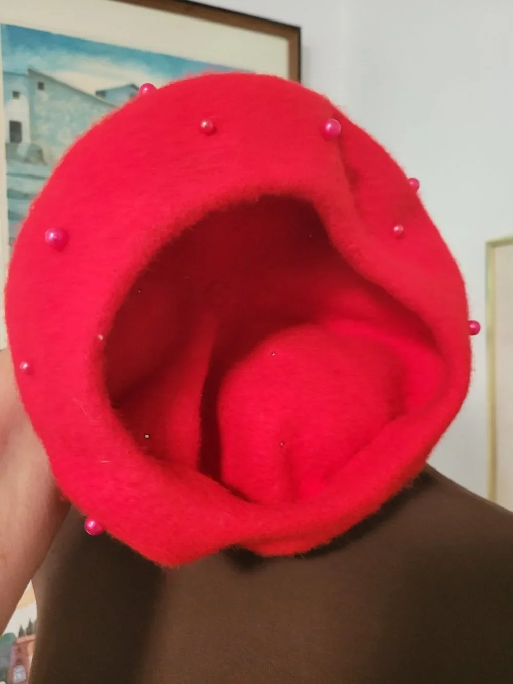 Vintage Red Angora with Pearls Beret